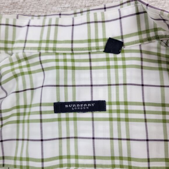 Burberry London Mens Shirt Large Green Plaid Button Down 100% Cotton - Picture 6 of 15